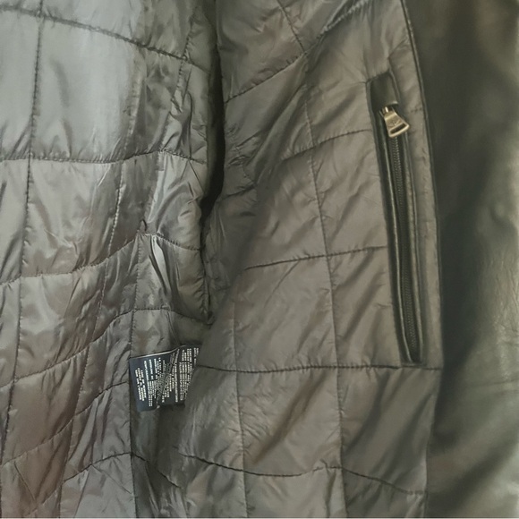 Cozy Dockers Bomber Jacket Faux Leather Brown Quilted Lining Size L - Picture 10 of 14